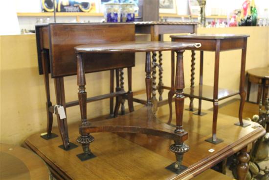 Edwardian mahogany sutherland table, two-tier occ table, similar square table & barleytwist side table